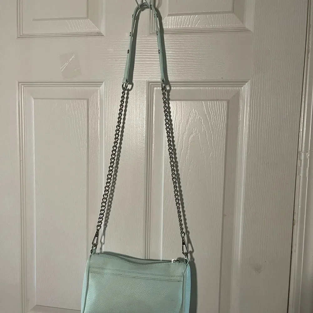 Rebecca Minkoff Mini Mac Crossbody Bag Leather mint green Chain Strap Studded - Picture 3 of 16